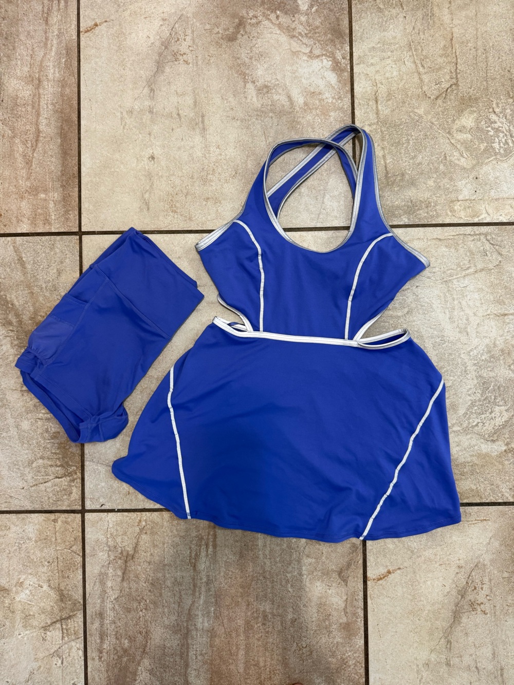 Free People One-Shoulder Royal Blue Dress with White Trim